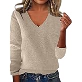OIOLOYJM Cashmere Sweaters for Women 2026 V Neck Long Sleeve Tops Knitted Pullovers Lightweight Merino Wool Sweater
