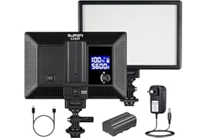 SUPON L122T Ultra-Thin LED Video Light Panel with LCD Display, Dimmable Bi-Color 3300K-5600K, CRI95+ Softer Lighting for YouTube, Studio, Outdoor Shooting, Portraits, Wedding with AC Adapter & Battery