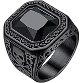 ChainsHouse Mens Black Onyx Rings, Retro X Bone Skull Stainless Steel Signet Rings for Men, Black Onyx Agate Gemstone Rings Jewelry, Offer Custom Service, Size 7-14