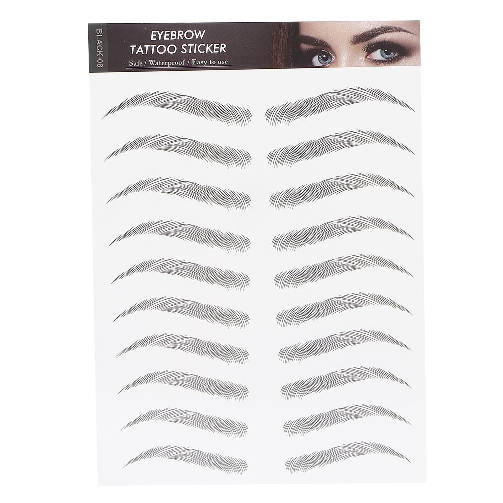 6D Eyebrow Tattoo Stickers, Eyebrow Shaping Stencils, Waterproof Semi-Permanent False Eyebrows for Women (BLACK-08)