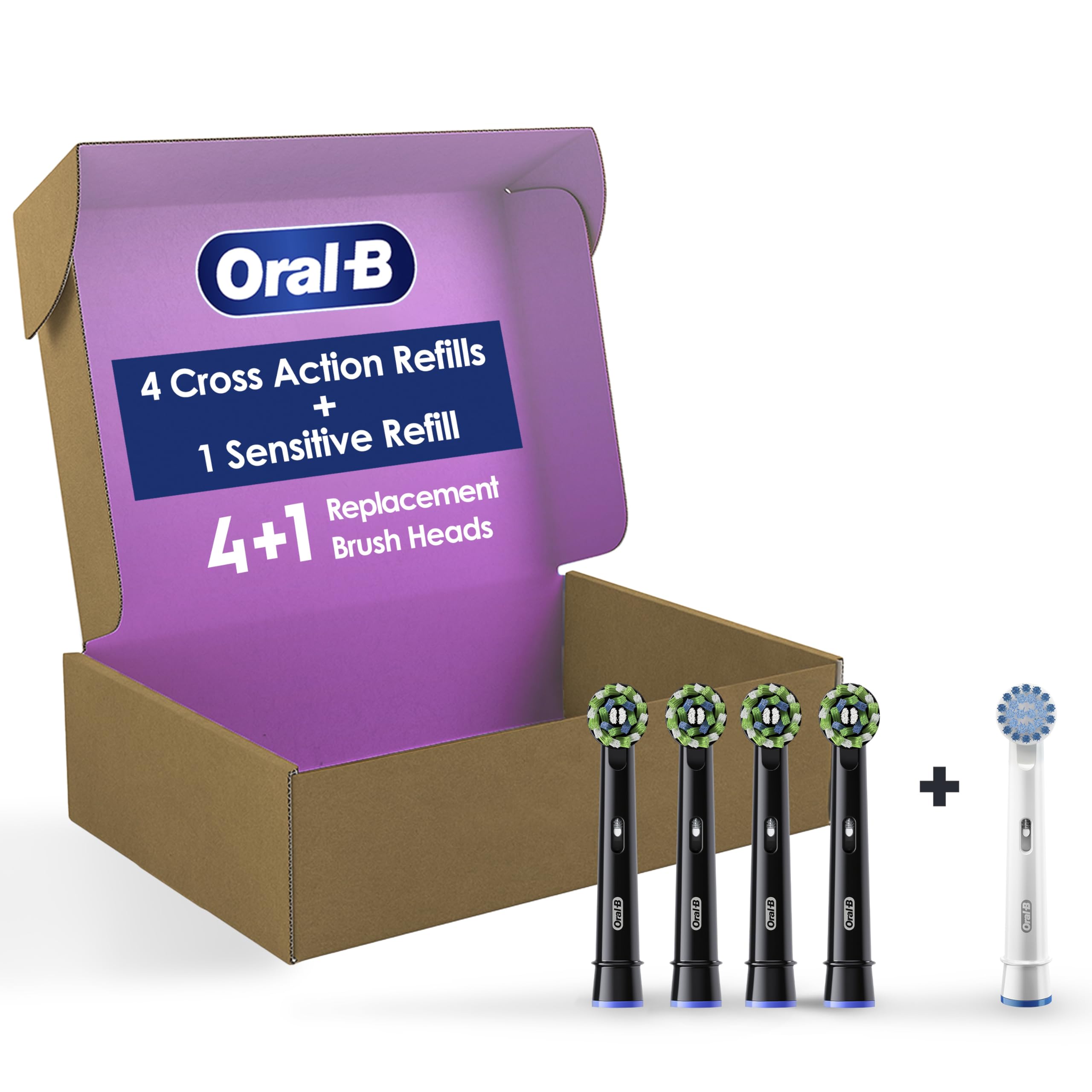 Photo 1 of Oral-B CrossAction Electric Toothbrush Replacement Brush Heads, Black, 4 Count + 1 Sensitive White
