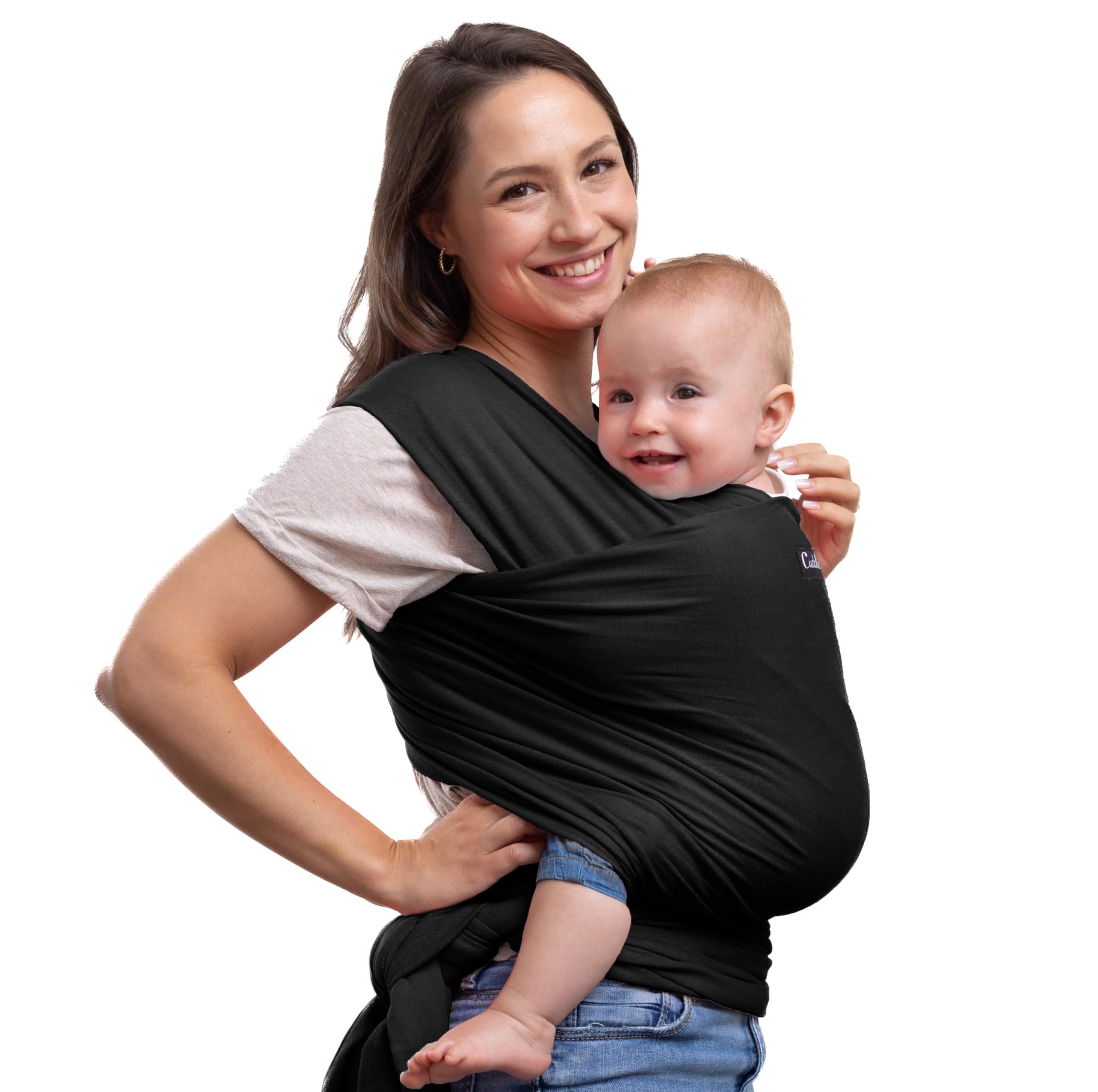 CuddleBug Baby Sling Carrier for Newborns - Infant Baby Wrap Carrier Newborn to Toddler up to 36 lbs - Lightweight & Hands Free Baby Sling Carrier (Black)