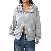 Verdusa Women's Zip Up Hoodie Streetwear Athletic Drop Shoulder Sweatshirt with Pockets
