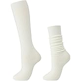 Shihanee 1 Pair Women's Knee High Socks Soft Warm Ribbed Knit Boot Slouch Socks Winter Holiday Warmer Gifts for Women Girls