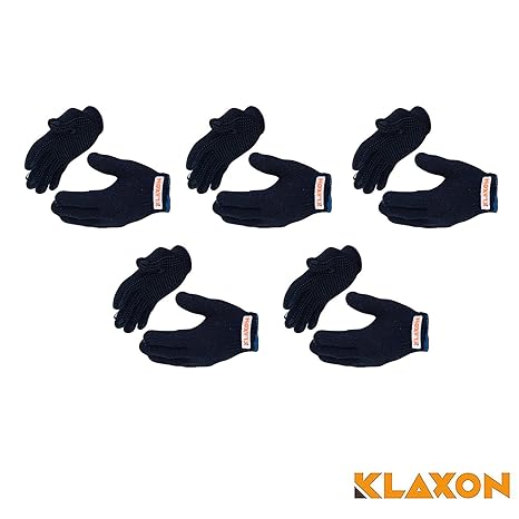 Klaxon Cotton Safety Hand Gloves (Navy blue, Set of 5 (10 Peices))