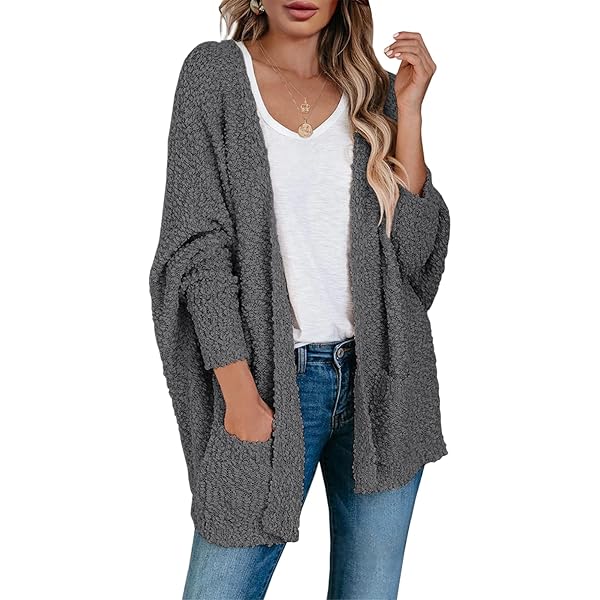ZESICA Women's Fall Winter 2025 Popcorn Long Sleeve Open