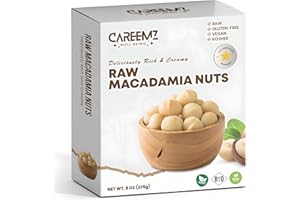CAREEMZ Raw Macadamia Nuts, Malawi’s Finest, Gourmet Snack, 8oz. (225g) Pack Size, Gluten-free, Vegan, Kosher, Nutritious Keto Friendly, Vacuum Sealed for Freshness, Recyclable Box Packaging