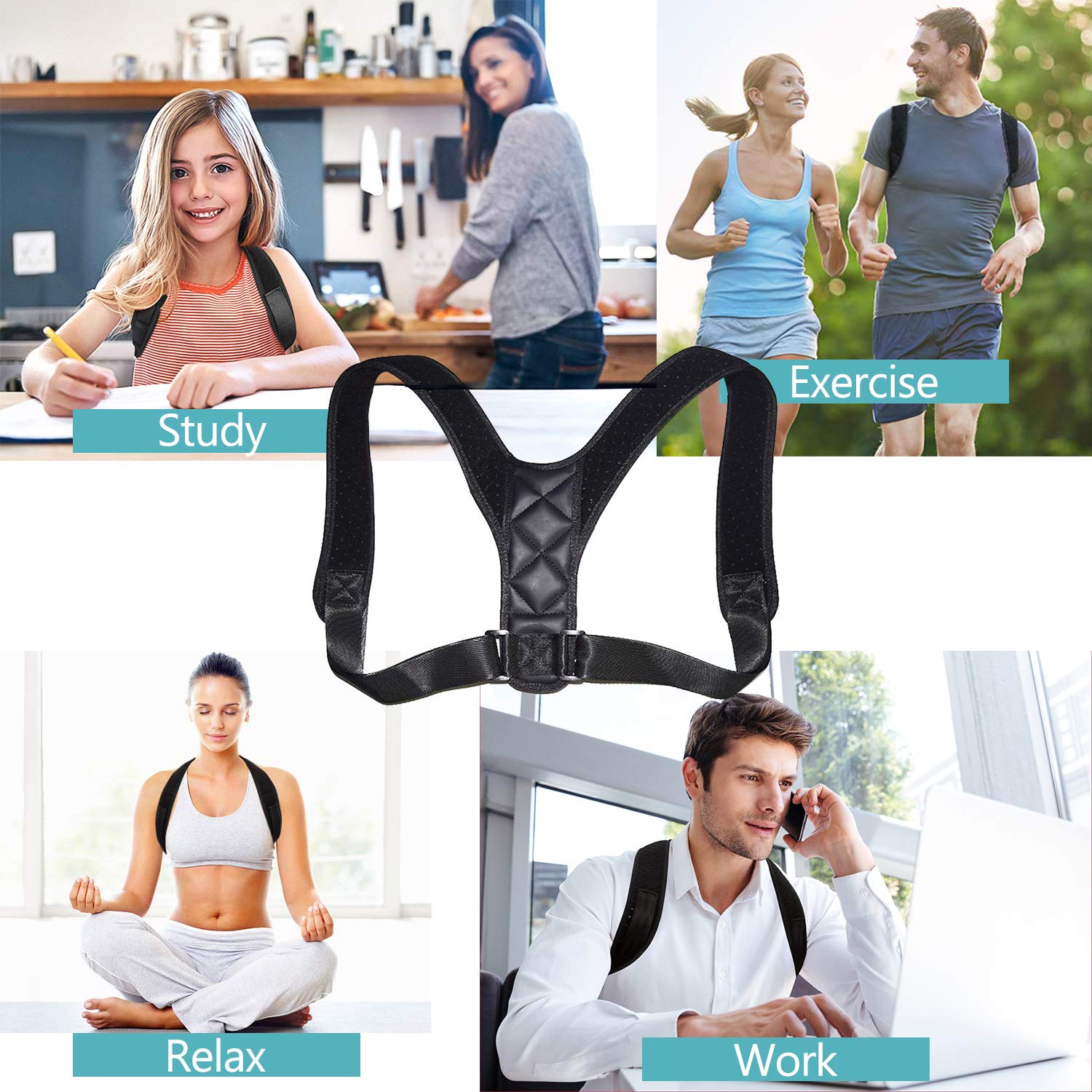 Posture Corrector for Men Women, Back Neck Brace Belts Under Clothes, Adjustable Back Shoulder Support for Back Pain Relief (L)