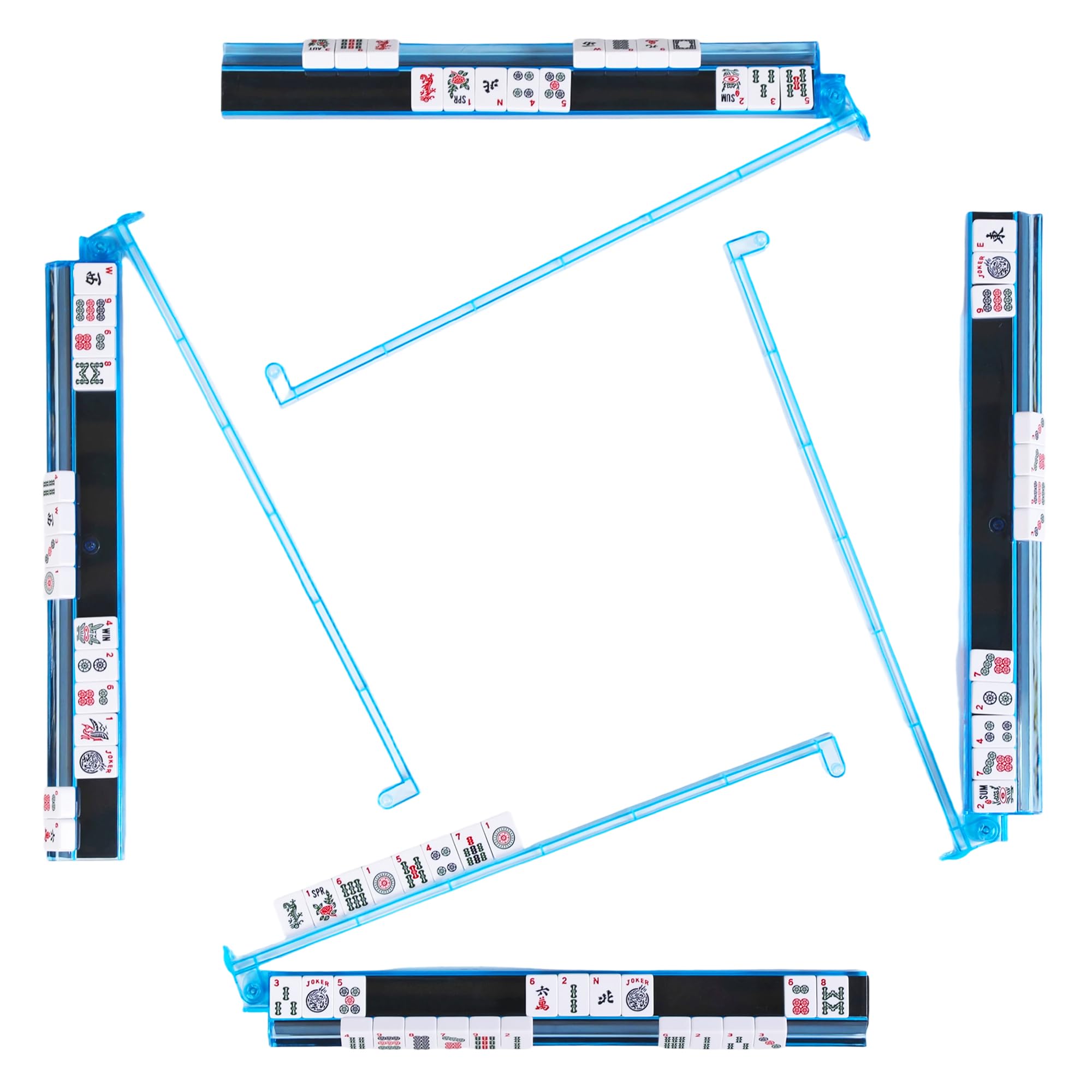 Photo 1 of ****NO RETURNS  AND OR REFUNDS****It has a broken part****  WOOIIROM Mahjong Racks with Pushers, Anti-Slip Design Clear All-in-One Mahjong Racks and Pushers - Modern American Mahjong Tile Racks Set of 4 (Light Blue)