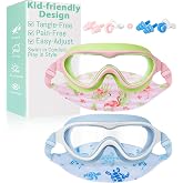 Pixel Panda 2 Pack Kids Goggles with Fabric Strap for 3-14, No Hair Pulling | Anti-Fog Lenses, Wide View, UV Protection, Soft