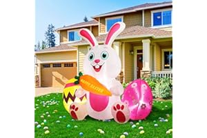 Easter Inflatables Outdoor Decorations, BLOOMWIN 6FT Easter Blow Up Yard Decoration Lighted with Built-in LED, Colorful Eggs & Bunny Cute Happy Easter Holiday Inflatable for Lawn, Garden