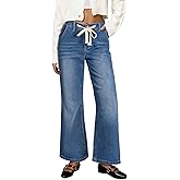 HDLTE Wide Leg Jeans Woman High Waisted Trendy Pull On Elastic Waist Drawstring Stretchy Denim Jean Pants with Pockets
