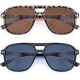 FEIVSN 2 Pack Aviator Reading Sunglasses for Women Men Full Lens Sun Readers PC Frame NO Bifocal, Black/Leopard, +2.0