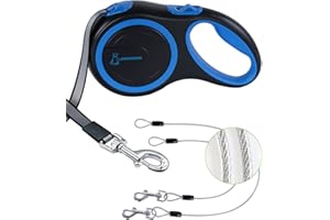 LANWANDENG 26FT Chew Proof Retractable Dog Leash with 2 Heavy Duty Anti-Chewing Wire Ropes, 360° Tangle-Free Dog Lead with Anti-Slip Handle for Small/Medium/Large Dogs Blue