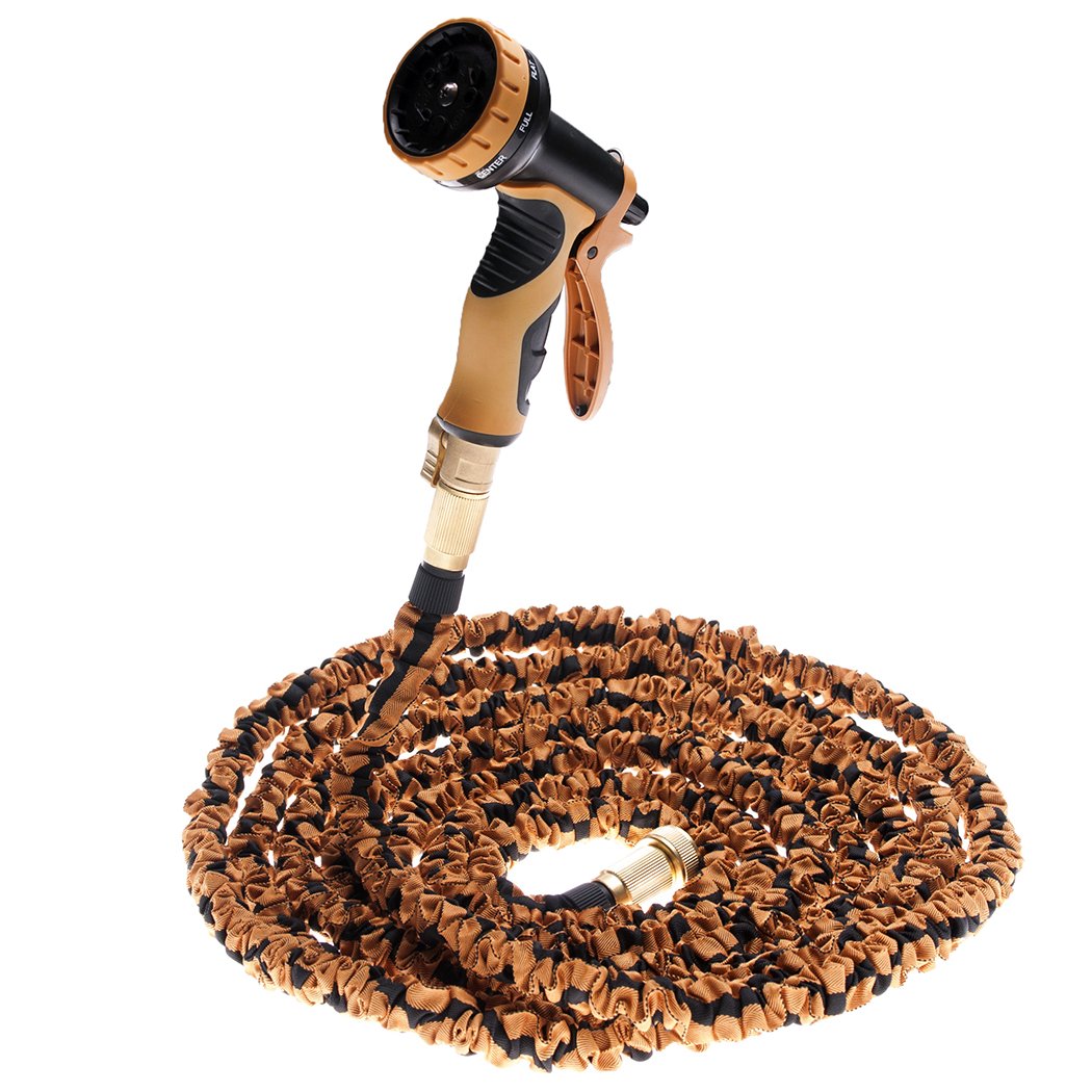 Green Land Expandable Garden Hose with 9 in 1 Spray Nozzle Double Latex Core, Solid Brass Connector for Watering Plants, Auto Wash, Cleaning Patio Garage - 100 Feet, Orange