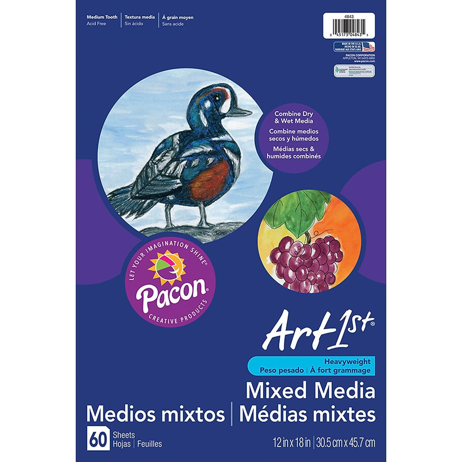 Photo 1 of Pacon Art1st 12-inch x 18-inch Premium Multi-Media Art Paper, White, 60 Sheets per Pack, 2 Packs (PAC4843-2)