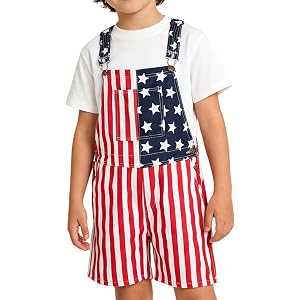 Toddler American Flag Denim Bibs Overalls Boy Girl 4th of July Outfits Adjustable Straps Shortalls Patriotic Jumpsuits Romper