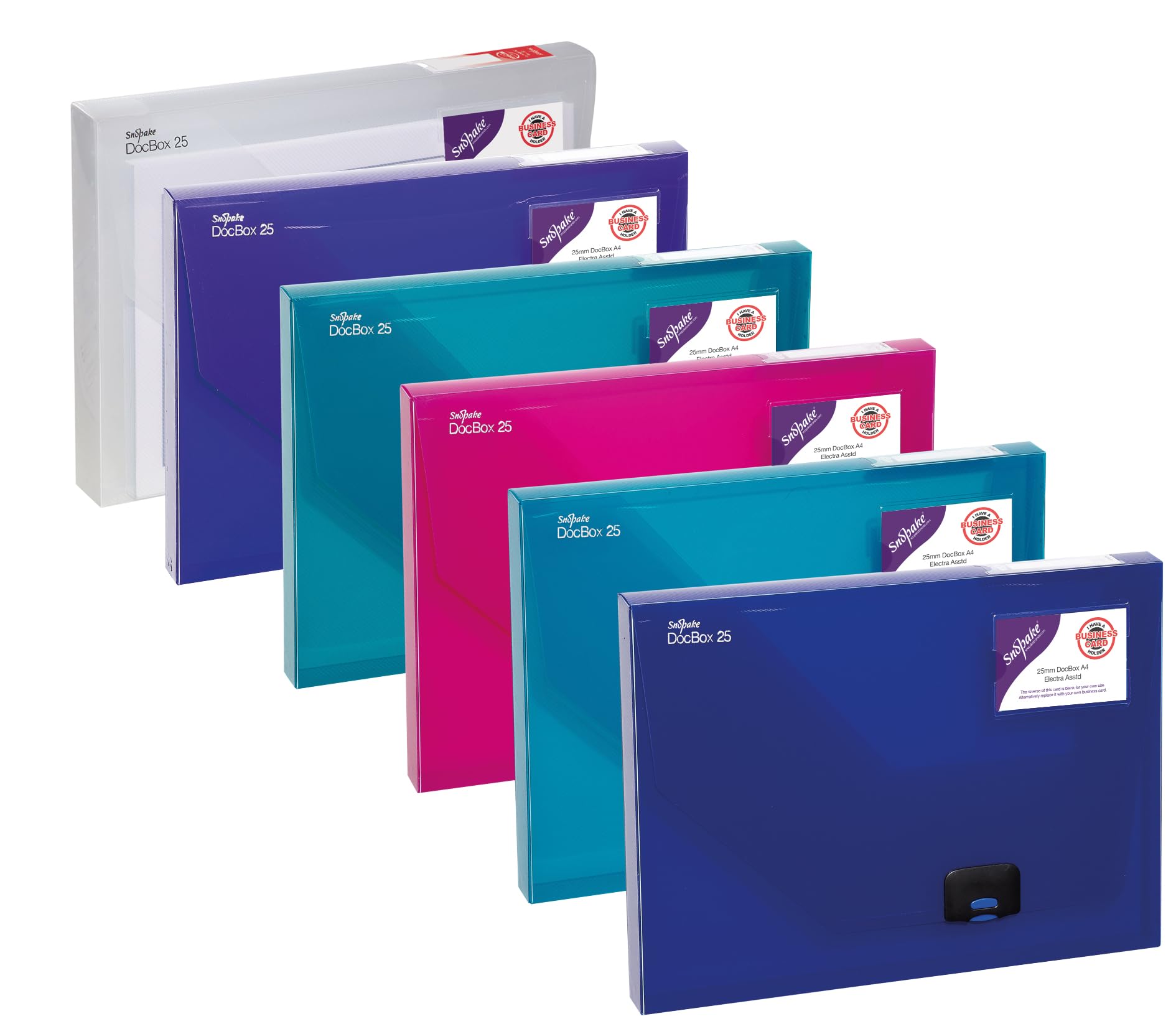 Snopake A4 DocBox Electra Assorted 25 mm Box File with Push Lock (Pack of 5) Ref: 14832
