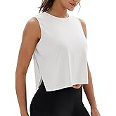 MAGCOMSEN Women's Crop Tank Tops Workout Sleeveless Shirts Loose Fit Gym Yoga Top with Side Slits