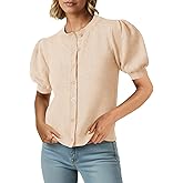 Saodimallsu Womens Puff Short Sleeve Cardigans Casual Summer Button Down Lightweight Knit Crew Neck Sweater Tops