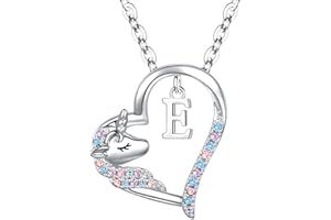 Anoup Unicorn Initial Necklace - 14K Gold Plated Hypoallergenic CZ Simulated Diamond Pendant | Colorful Fashion Jewelry | Birthday Gifts for Girls