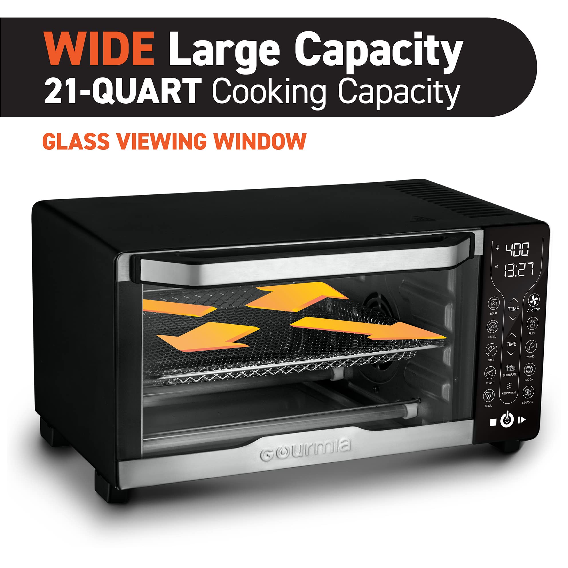 Gourmia Toaster Oven Air Fryer Combo 12 Cooking Presets 1700W Digital Air Fryer Oven 20L