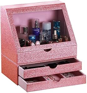 Caja de almacenamiento cosmética grande, a prueba de polvo, con tapa