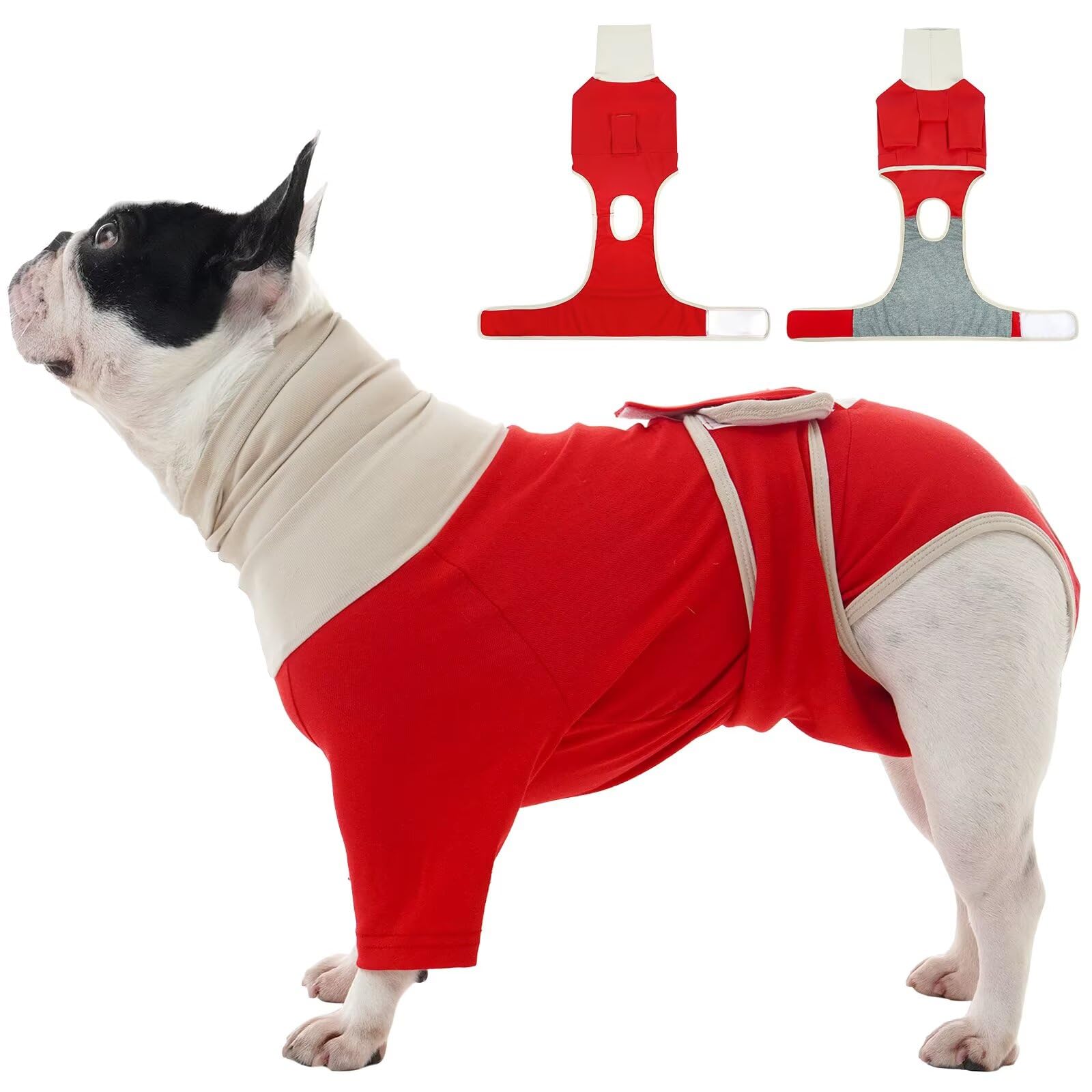 Photo 1 of MIGOHI Spay Suit for Female Dogs,Small Dog Recovery for Skin Condition,Licking Suit for Dogs,Abdomen,Neck Cover for Protection,Leg Surgery Recovery Wear for Dog,Shih Tzu,S,Red