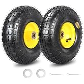 GICOOL 4.10/3.50-4 Pneumatic Rubber Tire, for Hand Truck Dolly Cart 2 Pack | 10" Tire and Wheel, with 2.25" Offset Hub, 5/8" Axle Bore Hole, Sealed Bearings for Wagon, Cart, Trolley (Explorer Series)