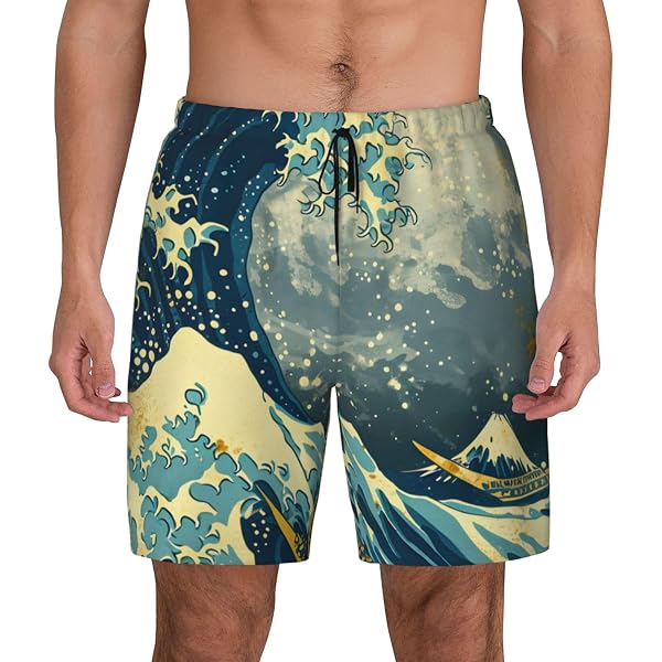 Mens Swim Trunks Big Wave Japan Swim Shorts Quick Dry Beach Shorts