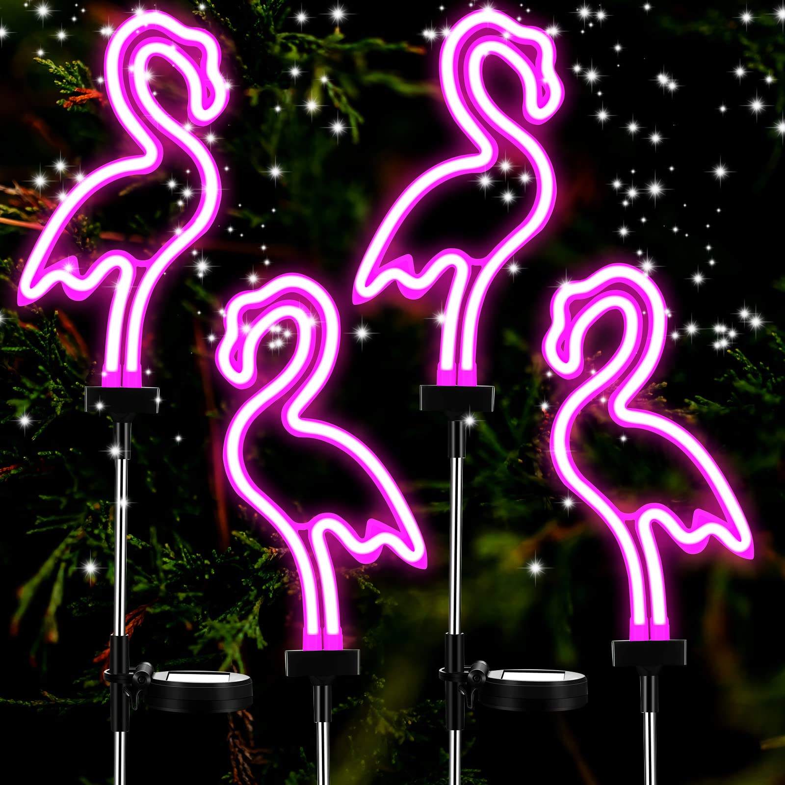 Photo 1 of 2pcs only    ---Flamingo Solar Lights Outdoor Neon Light Yard Pink Flamingo Waterproof Decorations for Garden Patio Yard Pathway Decoration 