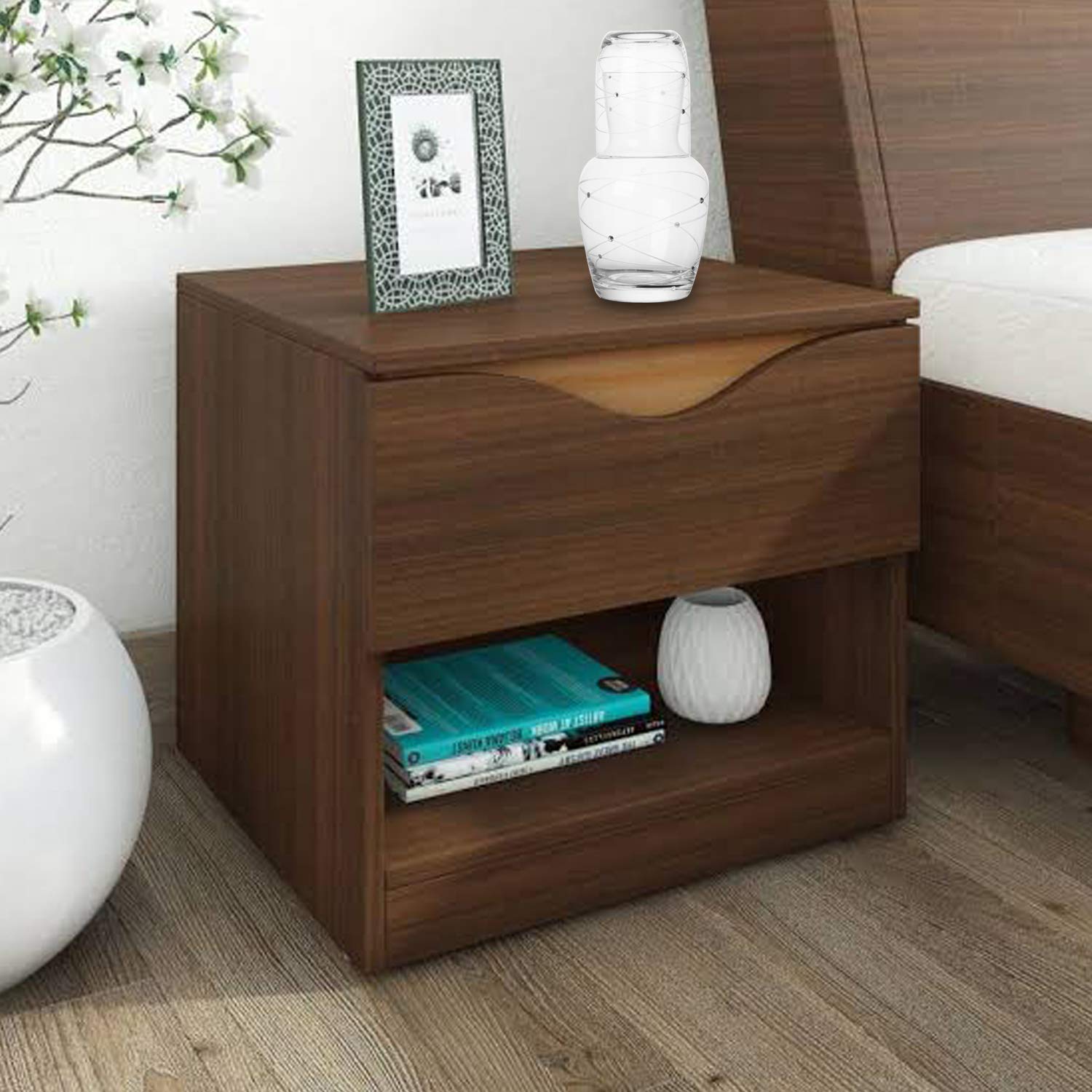 Trinkware Calici Nightstand Water Carafe With Tumbler Etched Swirl