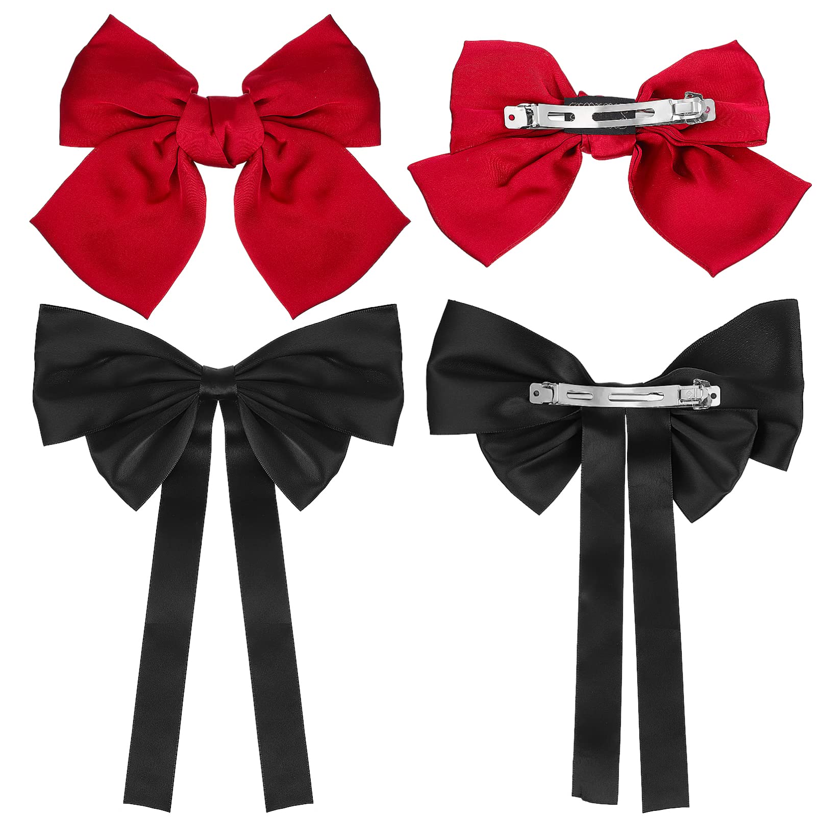 Lurrose 4 Pcs Bow Hair Clips for Women, Satin Hair Bows Long Tail Hair Bow Clip Decorative Hair Accessories for Women Girls