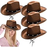 Hiceeden 4 Pack Brown Cowboy Hat for Men & Women, Retro Western Hat Felt Cowgirl Hat for Adults, Wide Brim Cowboy Hat with Chin Strap and Rivet Decor for Western Party