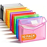 Plastic Expanding File Folder, Transparent Envelopes with Snap Closure | 2.76" Expansion, No Dividers, Assorted Colors, Accordion Folder Organizer for File Folder, Fits Letter / A4 Size, 10 Pack