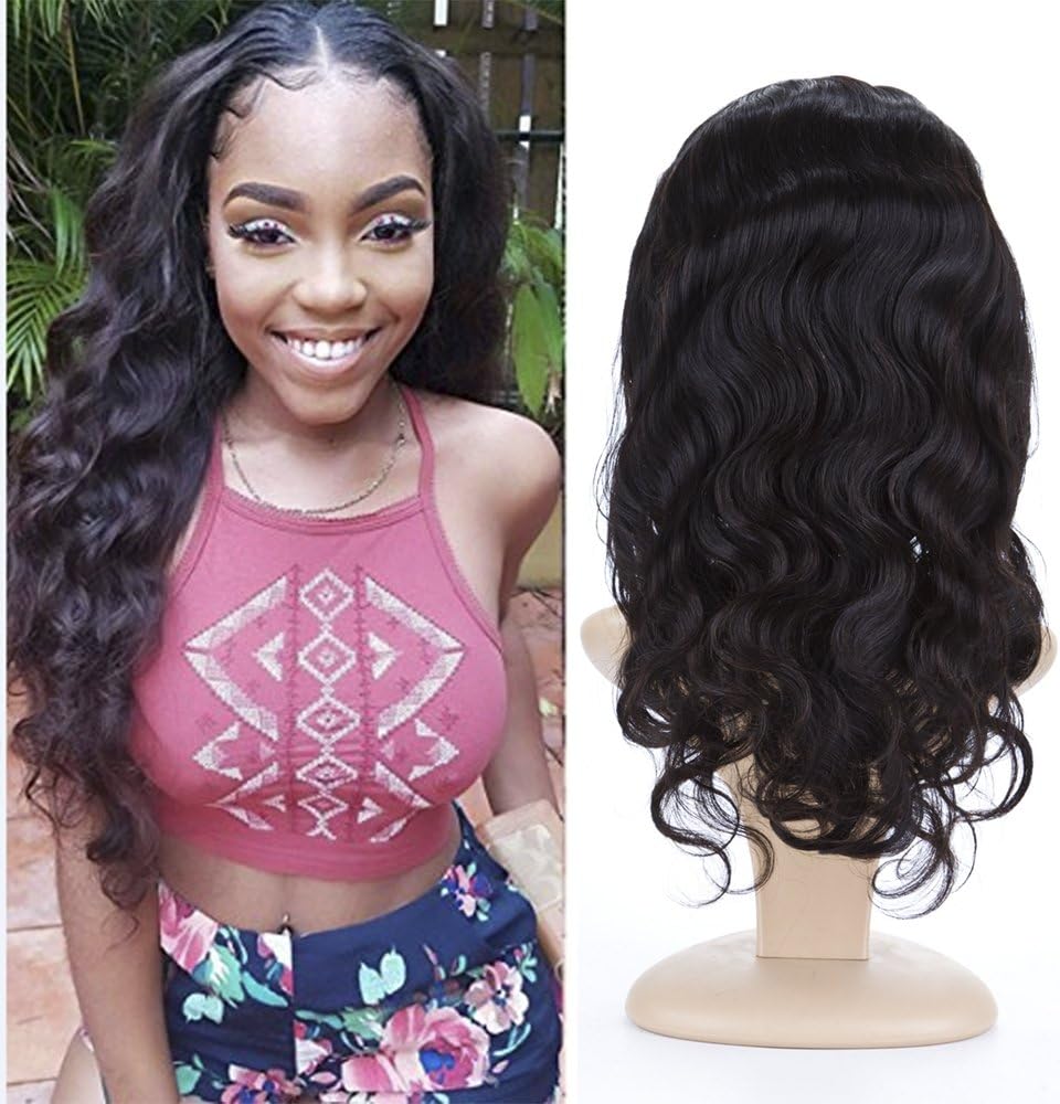 BeliHair Human Hair Full Lace Wigs Glueless Brazilian Virgin Body Wave Human Hair Wig 16 Inch Easy Part Pre Plucked Bleached Knots Wig with Baby Hair for Black Women