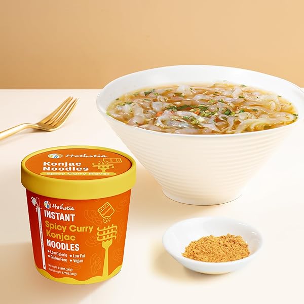 HETHSTIA KONJAC NOODLE SOUP, 6-PACK INSTANT SHIRATAKI NOODLE SPICY CURRY CUPS – LOW CARB, VEGAN, KETO, GLUTEN-FREE, READY-TO-EAT ASIAN PHO, LOW-CALORIE QUICK MEAL, 34.32OZ