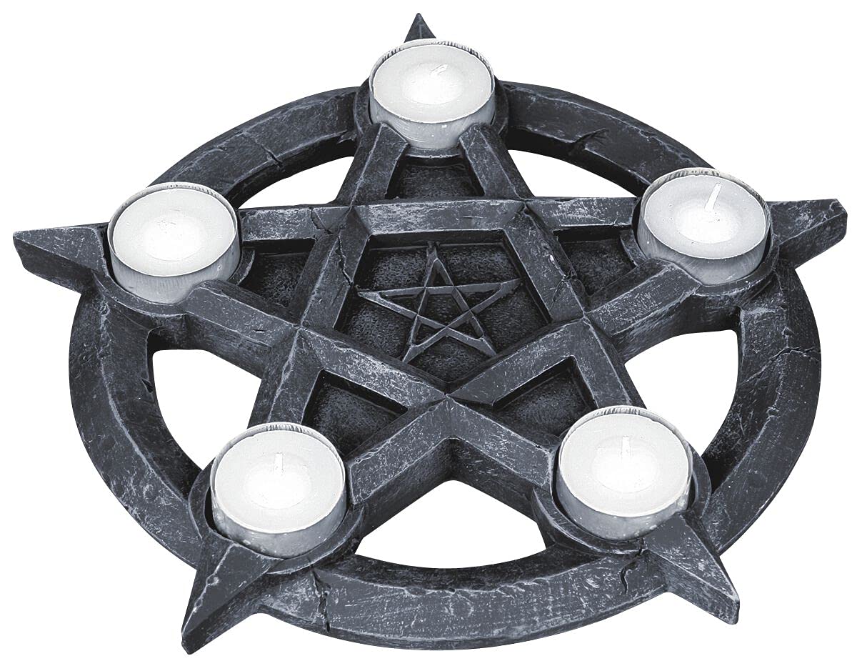 Nemesis Now Pentagram Tealight Holder 32cm Grey, Teal