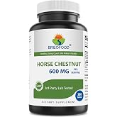 Brieofood Horse Chestnut Extract 600 mg per Serving - 180 Tablets - 3rd Party Lab Tested for Purity &amp; Quality - Supports Healthy Circulation &amp; Fluid Balance in the Legs*