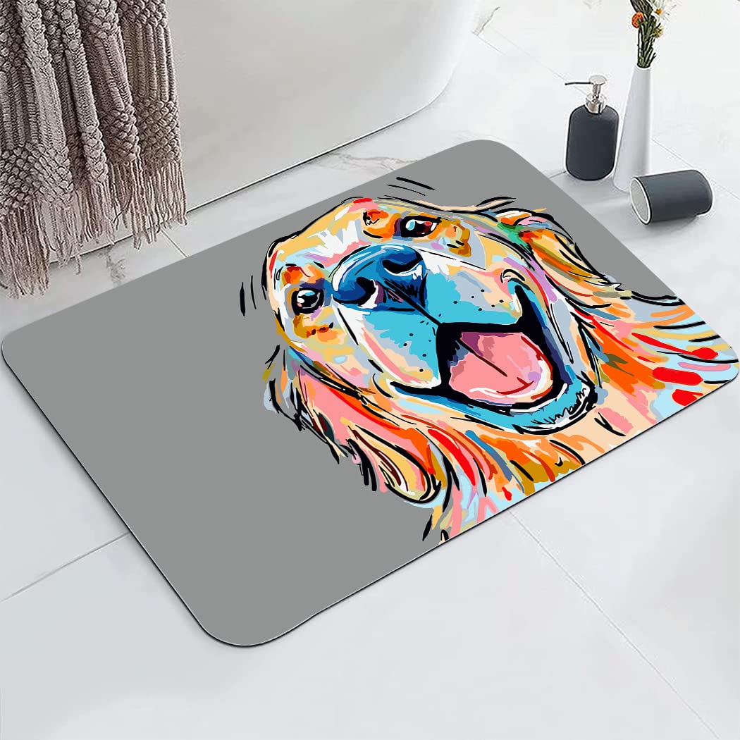 YISUMEI Watercolor Golden Retriever Dog Bathroom Mat, Non-Slip Super Absorption Bath Carpet with Rubber Backing, Fit Under Bathroom Doormat Floor Rugs for Shower Buthtub Sink, 17"x24"