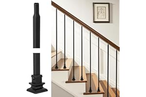 WICHEMI 42 Pack Spindles for Staircase Indoor, 44" x1/2" Wrought Iron Balusters for Stairs, Square Straight Deck Railing and Posts with Baluster Plate Shoes