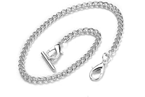 BOSHIYA Silver/Gold Pocket Watch Chain 14 Inch Albert T Bar Chain with Lobster Clasps Watch Chain Link Vest for Your Pocket Watch