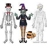 Nezyo 3 Pcs 50 Inch Halloween Jointed Skeleton Witch Mummy Cutouts Decor | Articulated Hanging Ornaments with Movable Joints, Large Vintage Scary Design, For Wall Window Door Display Hanging Props
