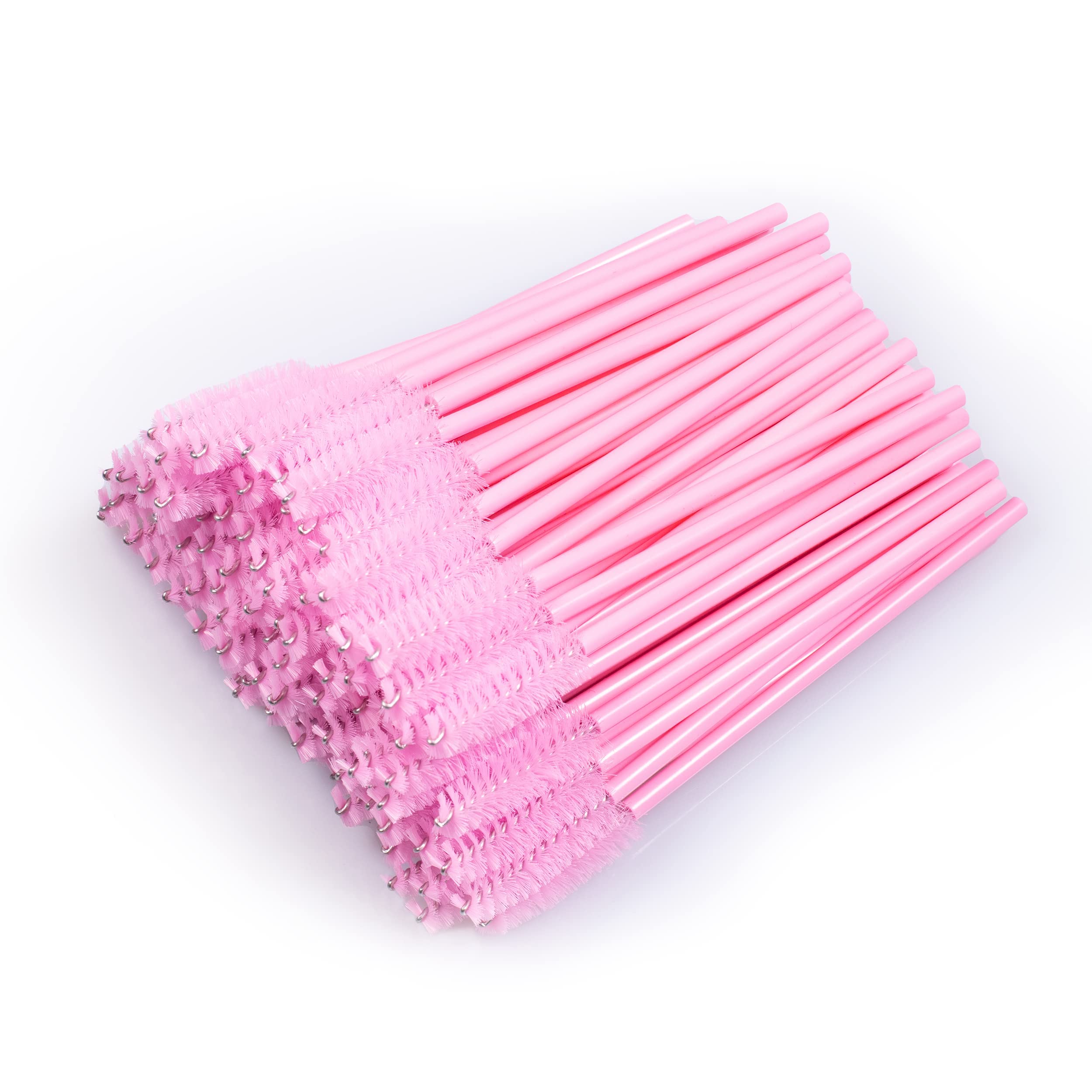 Disposable Eyelash Brushes, Pack of 100 Cosmetic Brushes for Eyelashes and Eyebrows, Mascara Wands for Beauty Salon and Home Use (Pink)