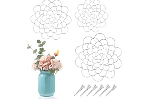 TELOOCO 3Pcs Stainless Steel Flower Grid,Reuseable Floral Grid for Vase,Silver Flower Arrangement Holder for Floral Bouquets Plant Fixation with 6pcs Clips (4+5+6 Inches)