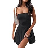 MEROKEETY Women's 2026 Summer Strapless Tube Dress Sexy Off Shoulder Ruffle Tiered Flowy Mini Dresses