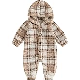 GINEVSAL Baby Girl Winter Clothes Hooded Fleece Jumpsuit Long Sleeve Strawberry/Dot Zip Up Romper Infant Newborn Snowsuit