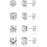 Hypoallergenic Stud Earrings for Women Men - 925 Sterling Silver Earrings for Sensitive Ears - 6/8/10mm Cubic Zirconia Earrings Studs-18K Gold Plated Simulated Diamond CZ Halo Earrings 2/4Pairs