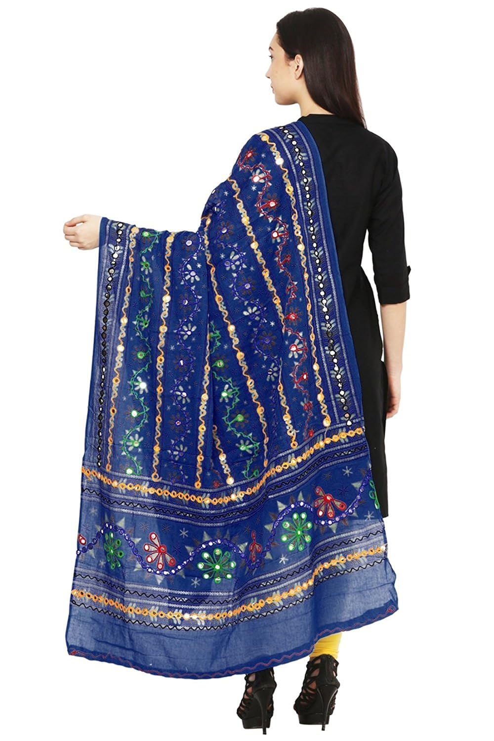 cotton floral dupatta for women design with traditional kutchi work