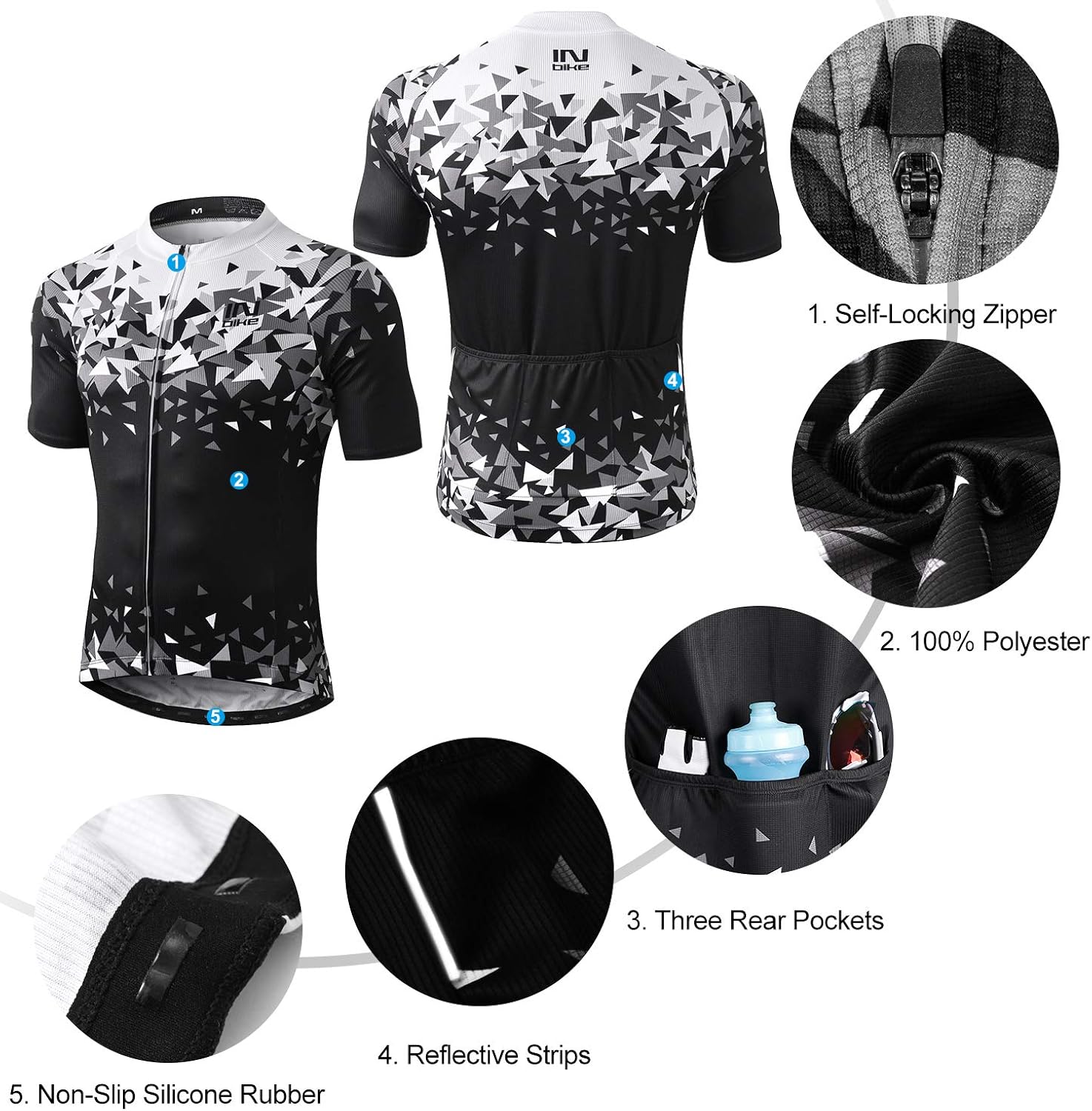INBIKE Men Cycling Jersey Set Short Sleeve Breathable Bike Shirt with Padded Bib Shorts 3XL Black: Clothing